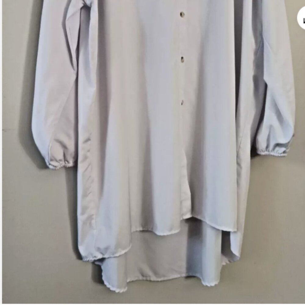 No Tag 4XL White Button Up Long Sleeve Dress Polyester Spandex Collared D20 - Picture 4 of 9